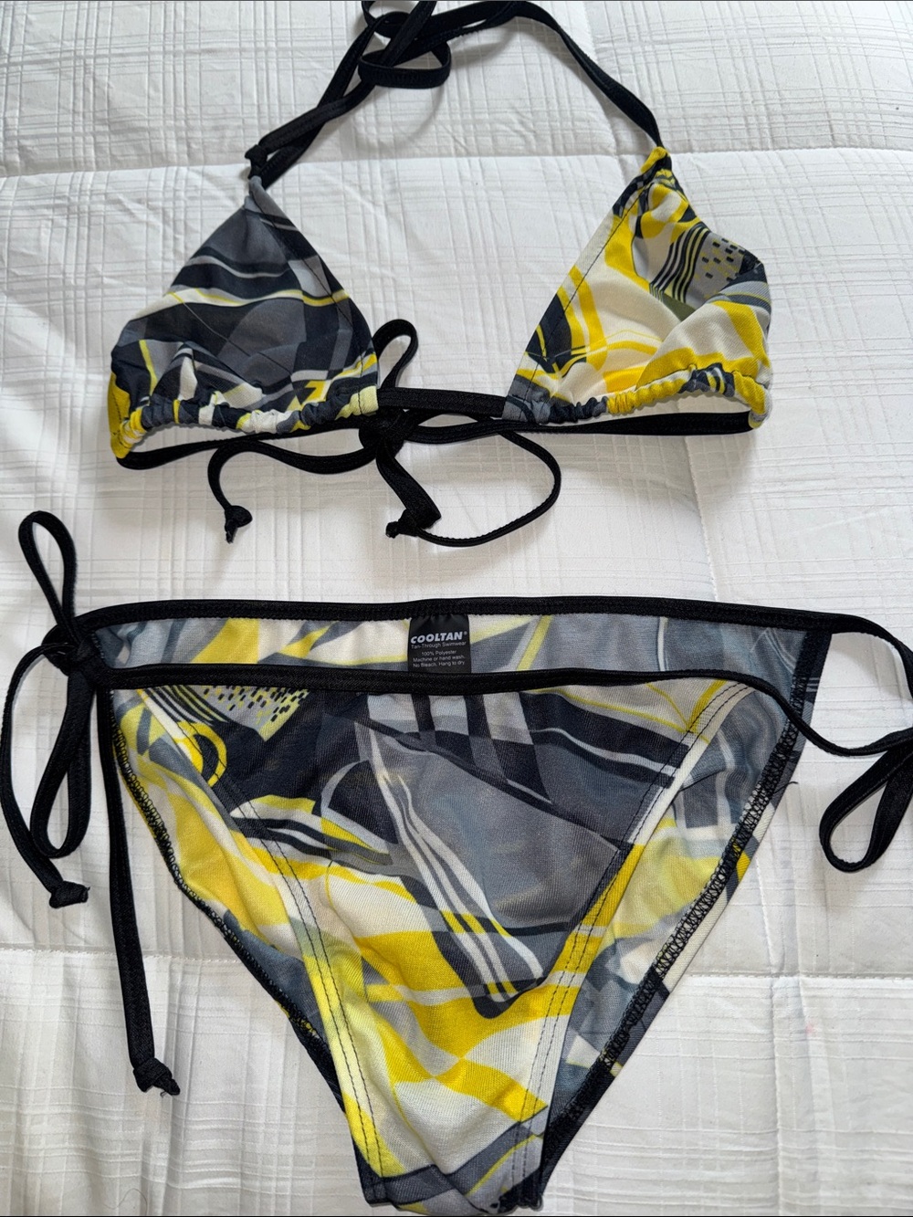 Yellow & Black Patterned Triangle Bikini